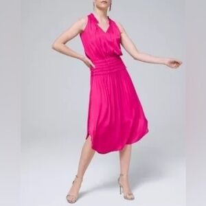 WHITE HOUSE BLACK MARKET WHBM Smocked Halter Neck Satin Midi Dress Size Small